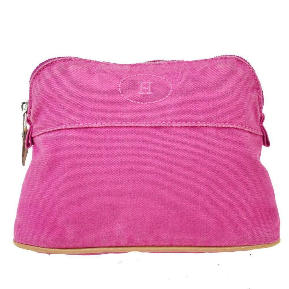 Hermes Fuchsia Pink Bolide Mini Pouch Cosmetic Cotton Canvas